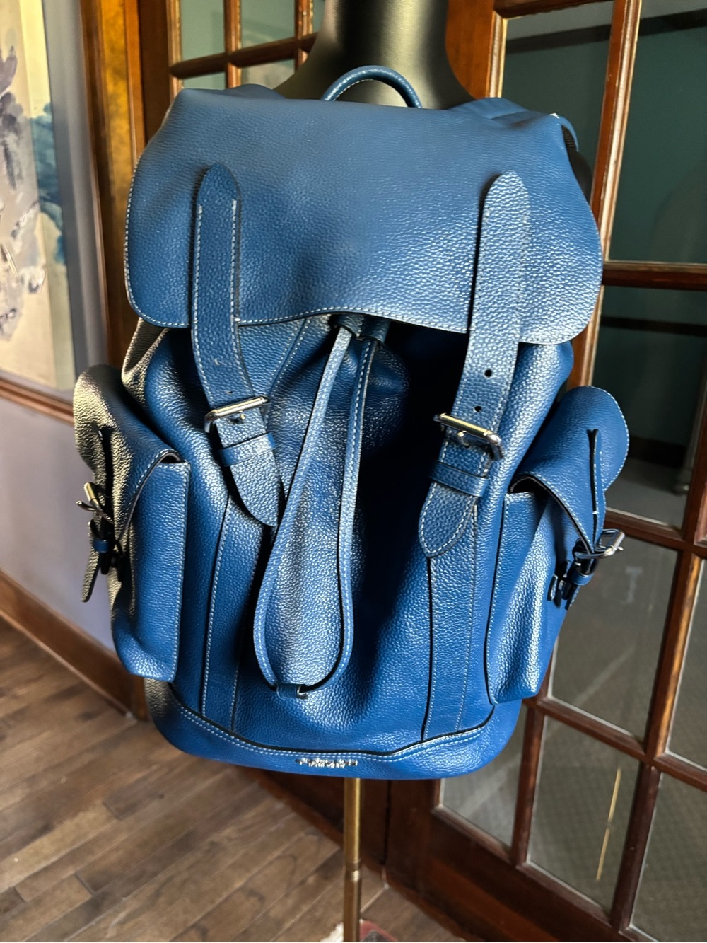 Coach Blue Pebbled Leather Men's Backpack